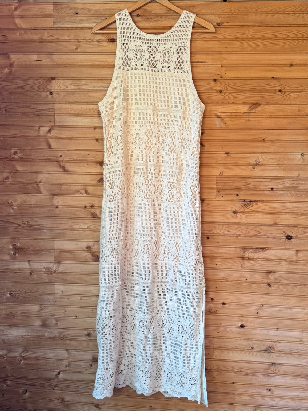 BB Dakota Steve Madden Crochet Maxi Dress Cream Large Boho Beach Coastal Cowgirl - Picture 1 of 9